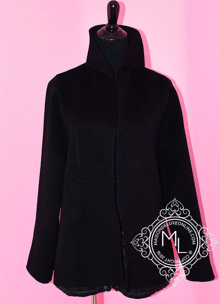 Hermes 2016 Fall Black Double Face Cashmere Coat Eu 38