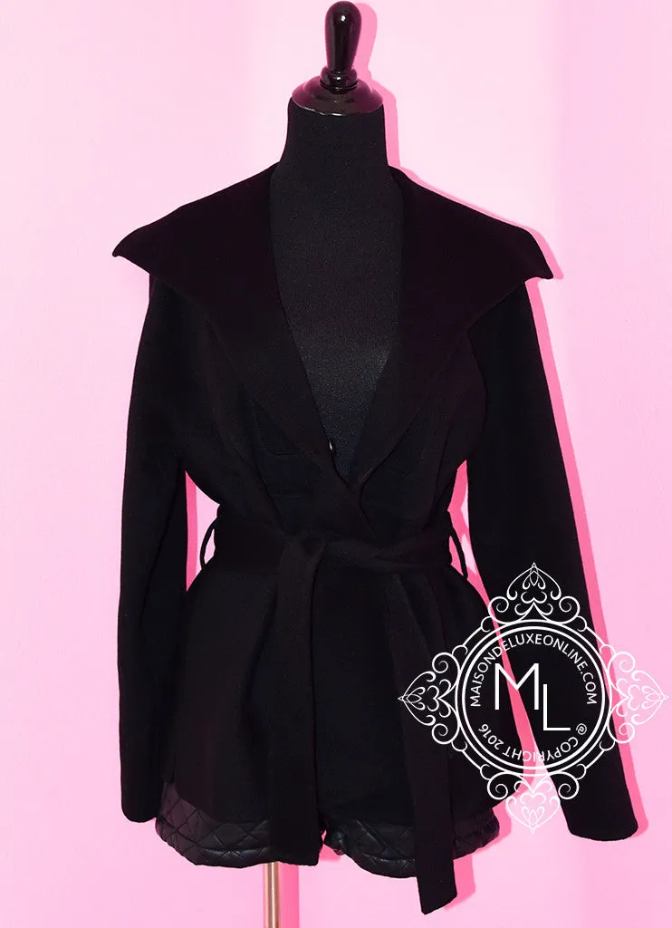 Hermes 2016 Fall Black Double Face Cashmere Coat Eu 38