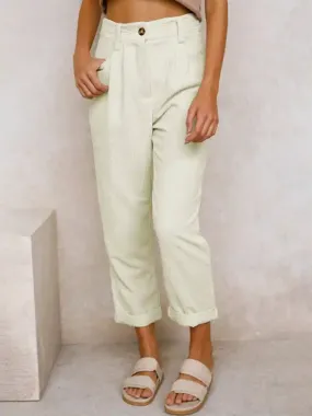 High Waist Lounge Pants Solid Color Corduroy Loose Straight Leg Trousers