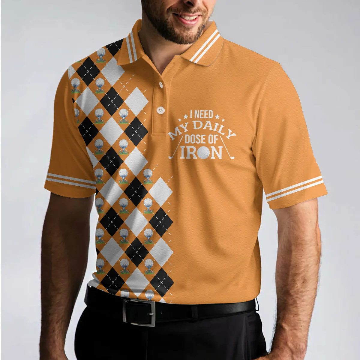 I Need My Daily Dose Of Iron Remastered Polo Shirt, Argyle Pattern Polo Shirt, Best Golf Shirt For Men Coolspod