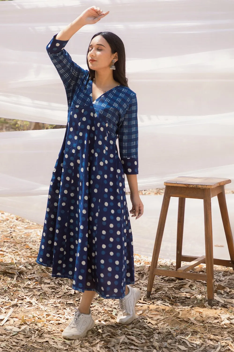 Indigo Bahaar Kalidar Handblock Dress