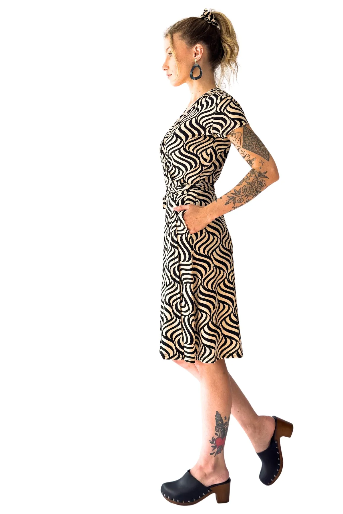 Ivory & Black Optical Print Wrap Dress