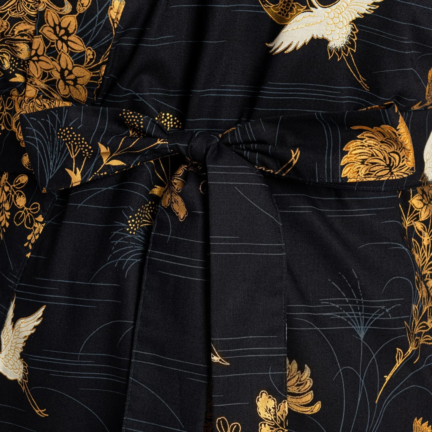 Japanese Kimono Crane Print Long Navy XL