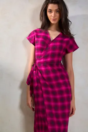 Kaya|Checked Cotton Wrap Dress