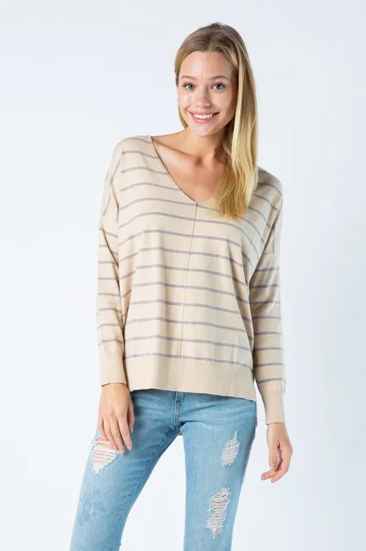 Lambs Ear Soft Sweater in Camel Stripe