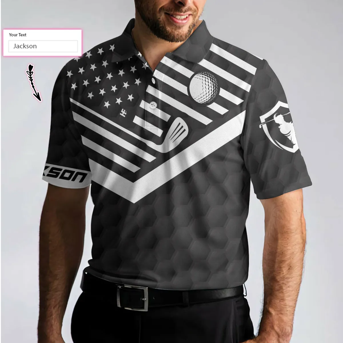 Life Is Short Swing Hard Custom Polo Shirt, Personalized Black American Flag Golf Shirt For Men Coolspod