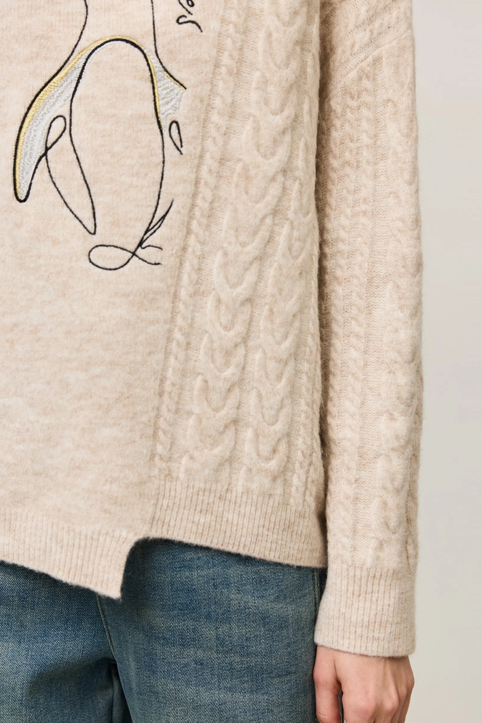 LILY Textured Penguin Cable Knit Sweater