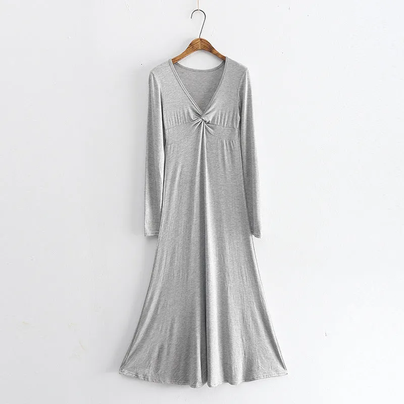 Long Sleeve Dress Women's Spring and Autumn New Korean Style Evening Dress Fashionable Modal Long Dress Pajamas