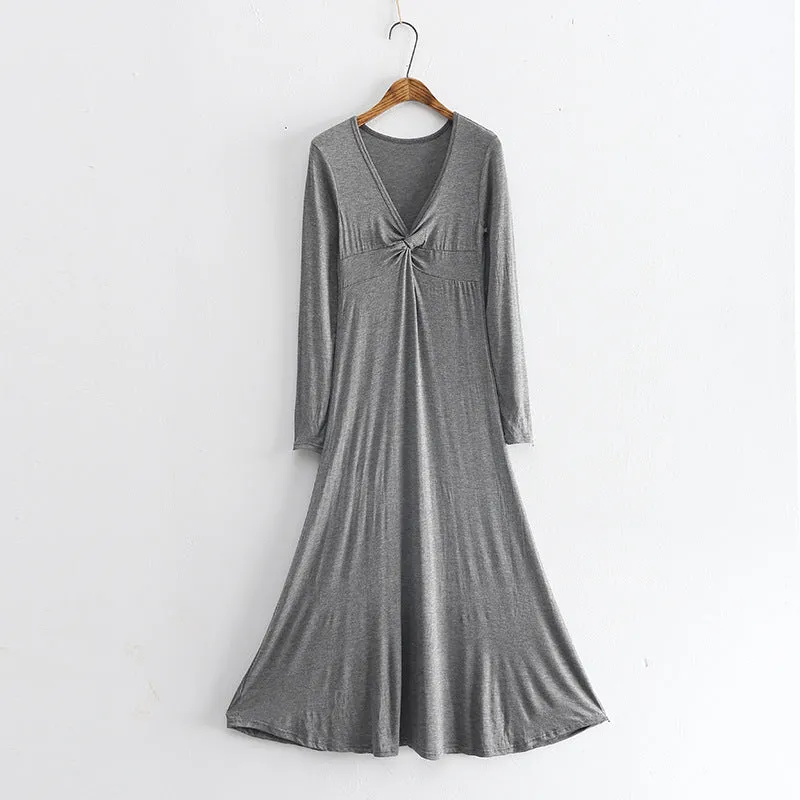 Long Sleeve Dress Women's Spring and Autumn New Korean Style Evening Dress Fashionable Modal Long Dress Pajamas