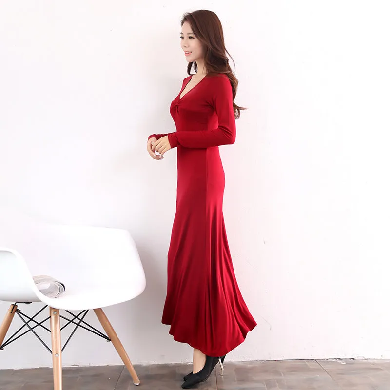 Long Sleeve Dress Women's Spring and Autumn New Korean Style Evening Dress Fashionable Modal Long Dress Pajamas