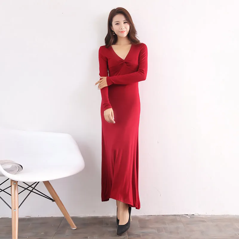 Long Sleeve Dress Women's Spring and Autumn New Korean Style Evening Dress Fashionable Modal Long Dress Pajamas