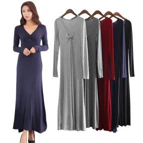 Long Sleeve Dress Women's Spring and Autumn New Korean Style Evening Dress Fashionable Modal Long Dress Pajamas