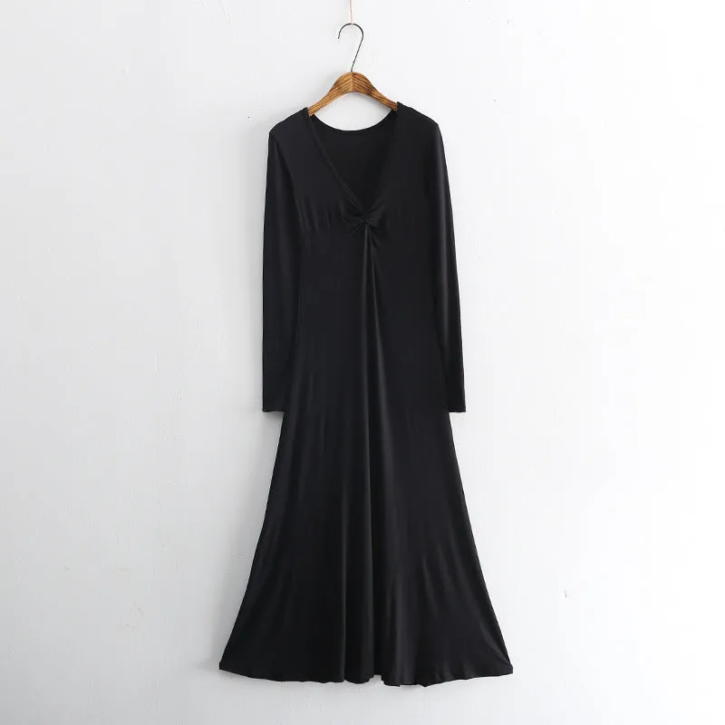 Long Sleeve Dress Women's Spring and Autumn New Korean Style Evening Dress Fashionable Modal Long Dress Pajamas