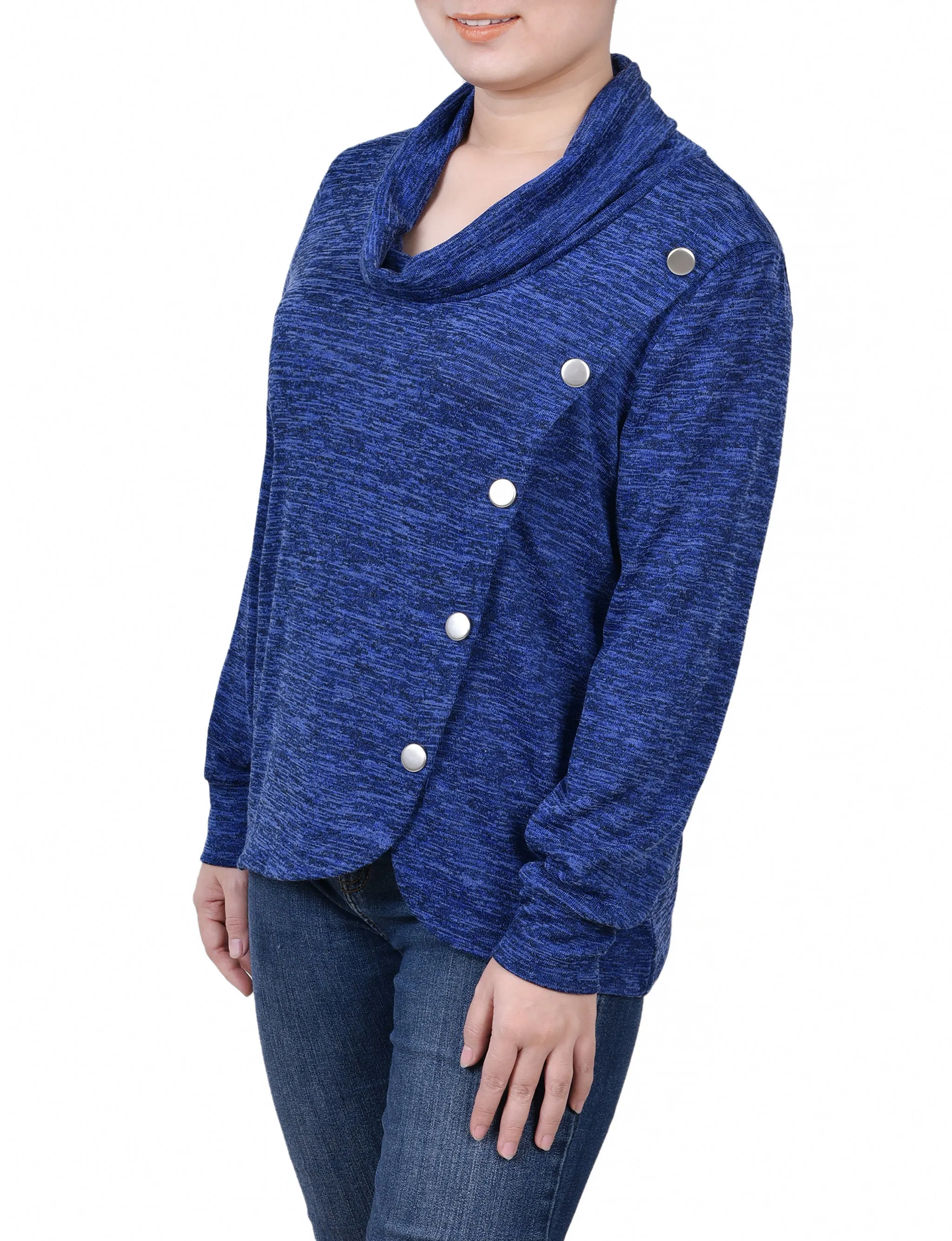 Long Sleeve Overlapping Cowl Neck Top