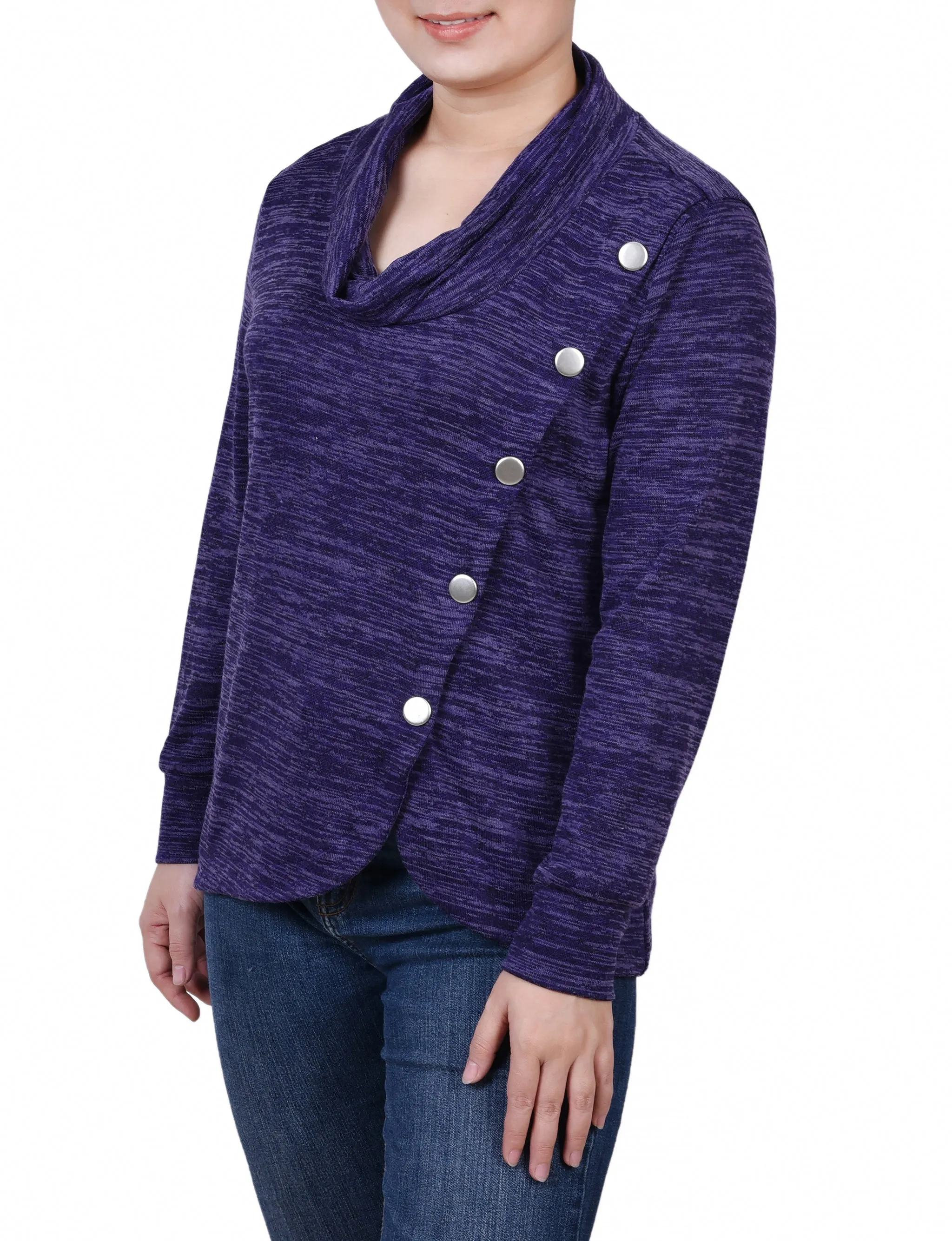 Long Sleeve Overlapping Cowl Neck Top