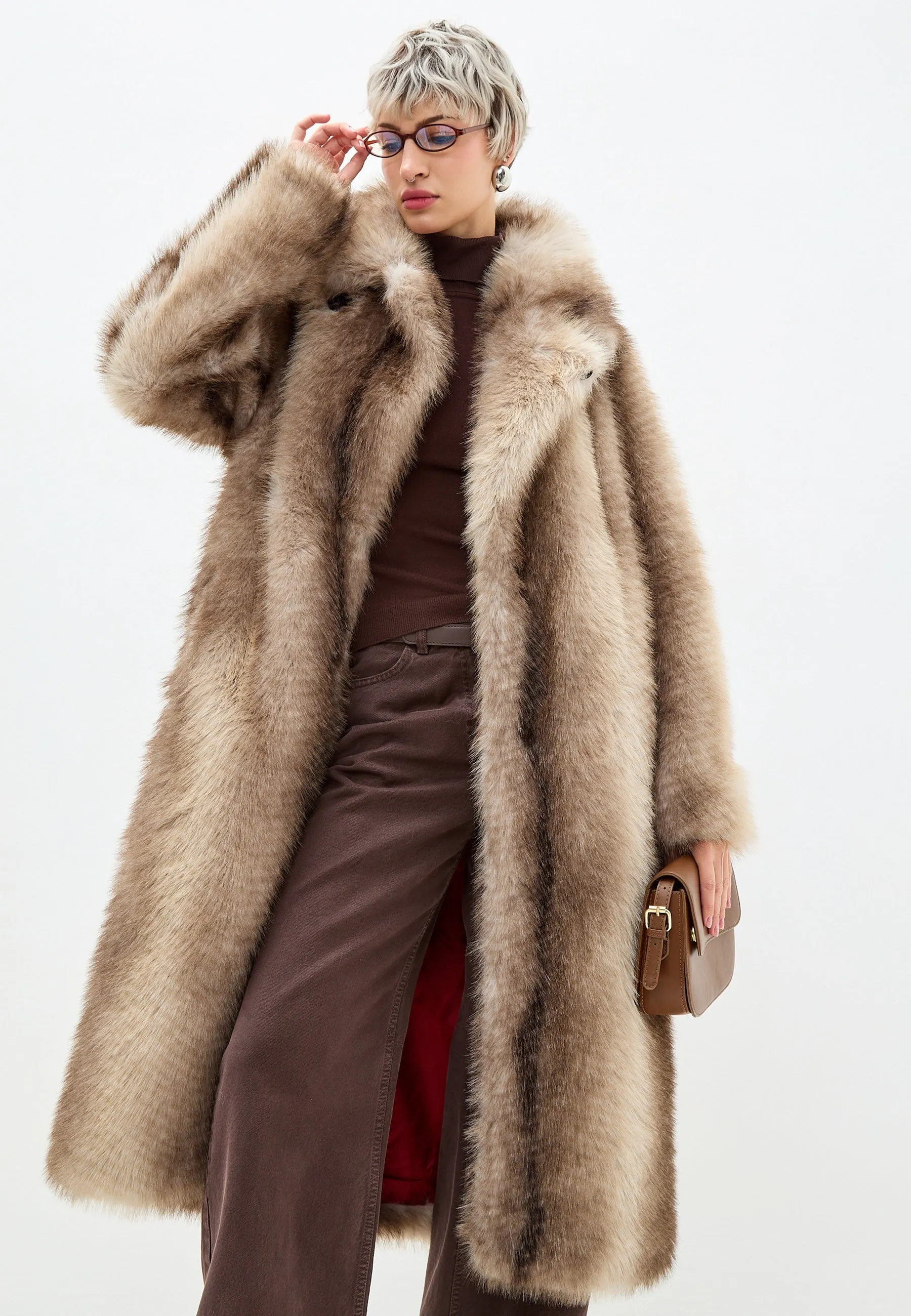 Luxurious Faux Fur Coat Natalie  - Brown