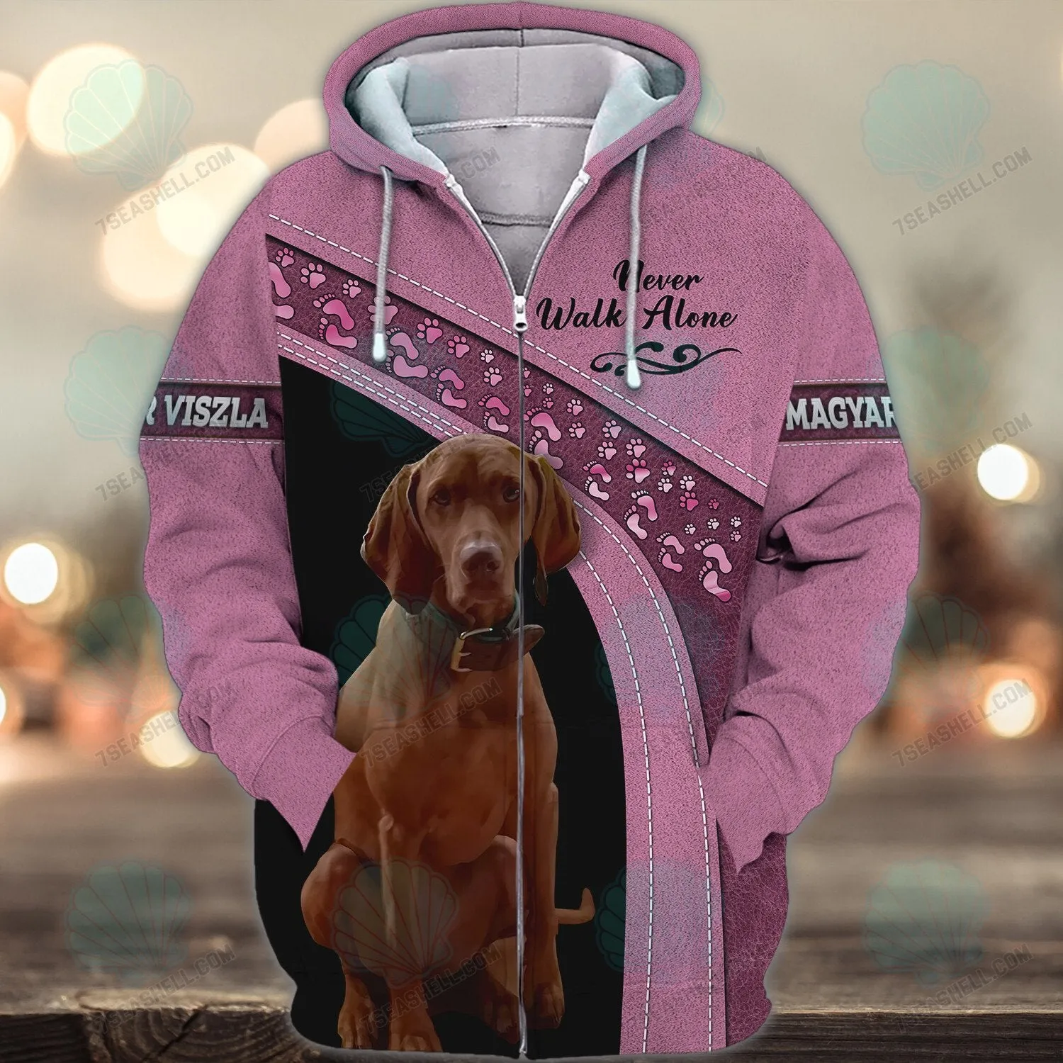 Magyar Viszla Love Pink Never Walk Alone 3D Full Print Shirts, Christmas Dog Memorial Gifts for loss of Dog