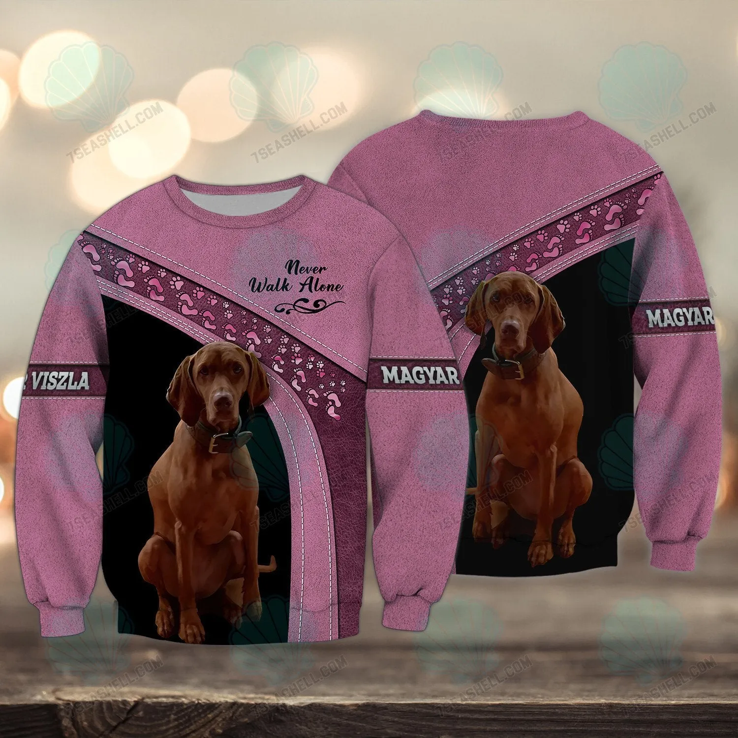 Magyar Viszla Love Pink Never Walk Alone 3D Full Print Shirts, Christmas Dog Memorial Gifts for loss of Dog