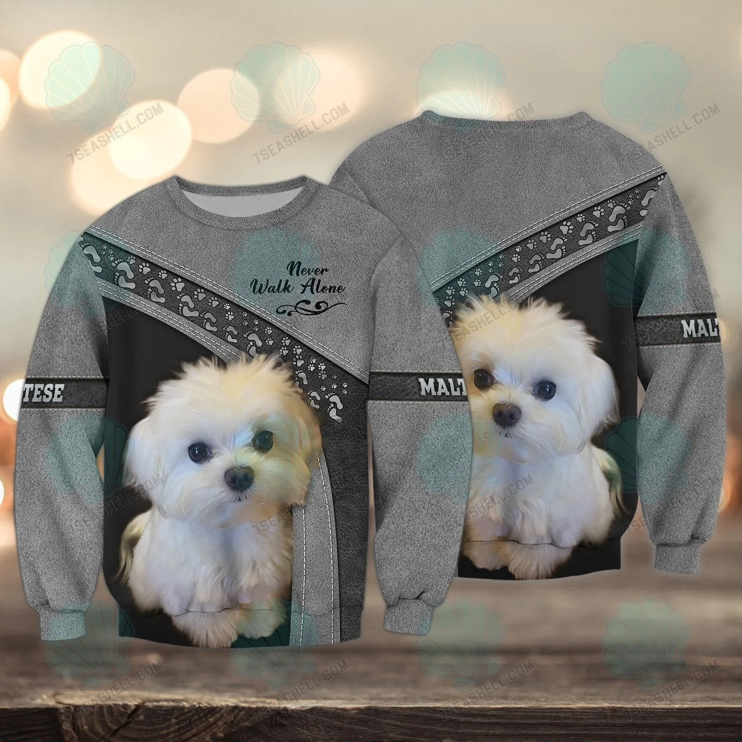 Maltese Grey Love Never Walk Alone 3D Full Print Shirts, Christmas Dog Memorial Gifts for loss of Dog