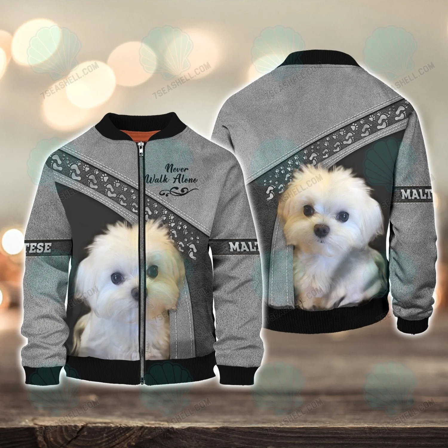 Maltese Grey Love Never Walk Alone 3D Full Print Shirts, Christmas Dog Memorial Gifts for loss of Dog