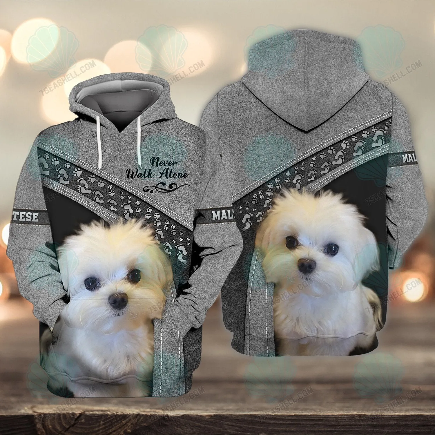 Maltese Grey Love Never Walk Alone 3D Full Print Shirts, Christmas Dog Memorial Gifts for loss of Dog