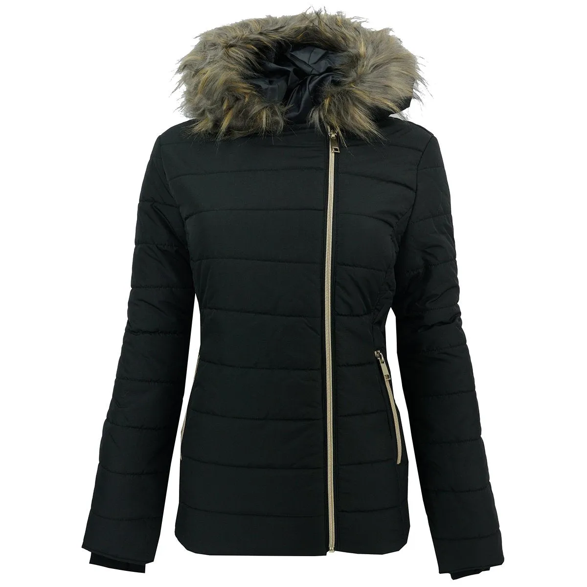 Maralyn & Me Juniors' Asymmetrical Zip Puffer Jacket Black M