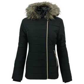 Maralyn & Me Juniors' Asymmetrical Zip Puffer Jacket Black M