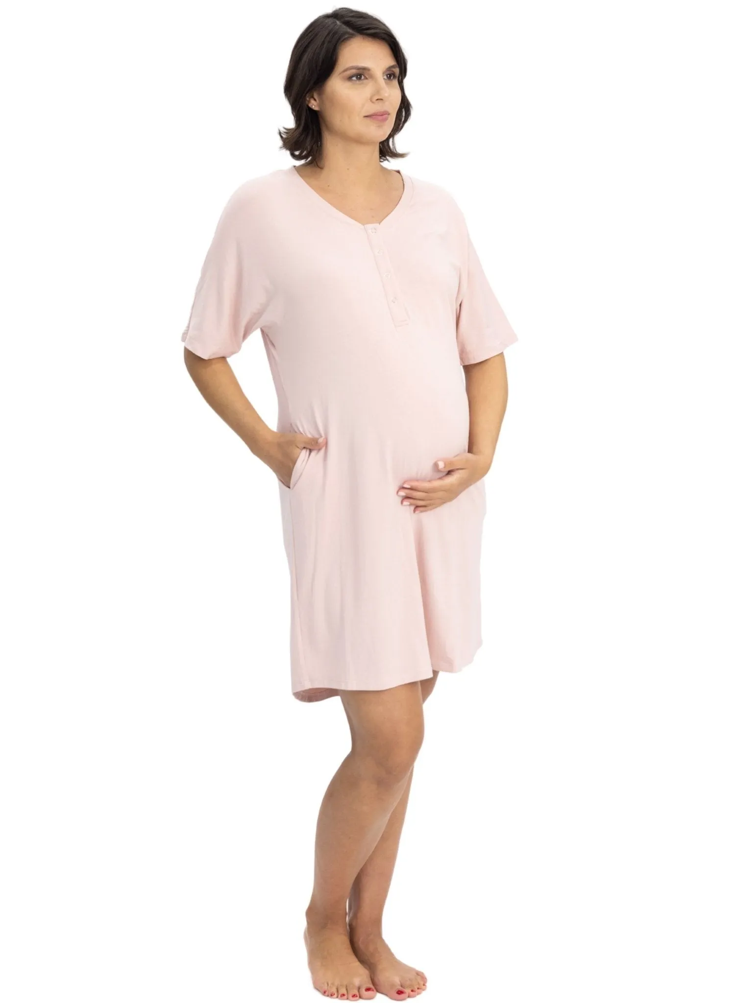 Maternity & Nursing Home Dress   Matching Baby Wrap - Pink