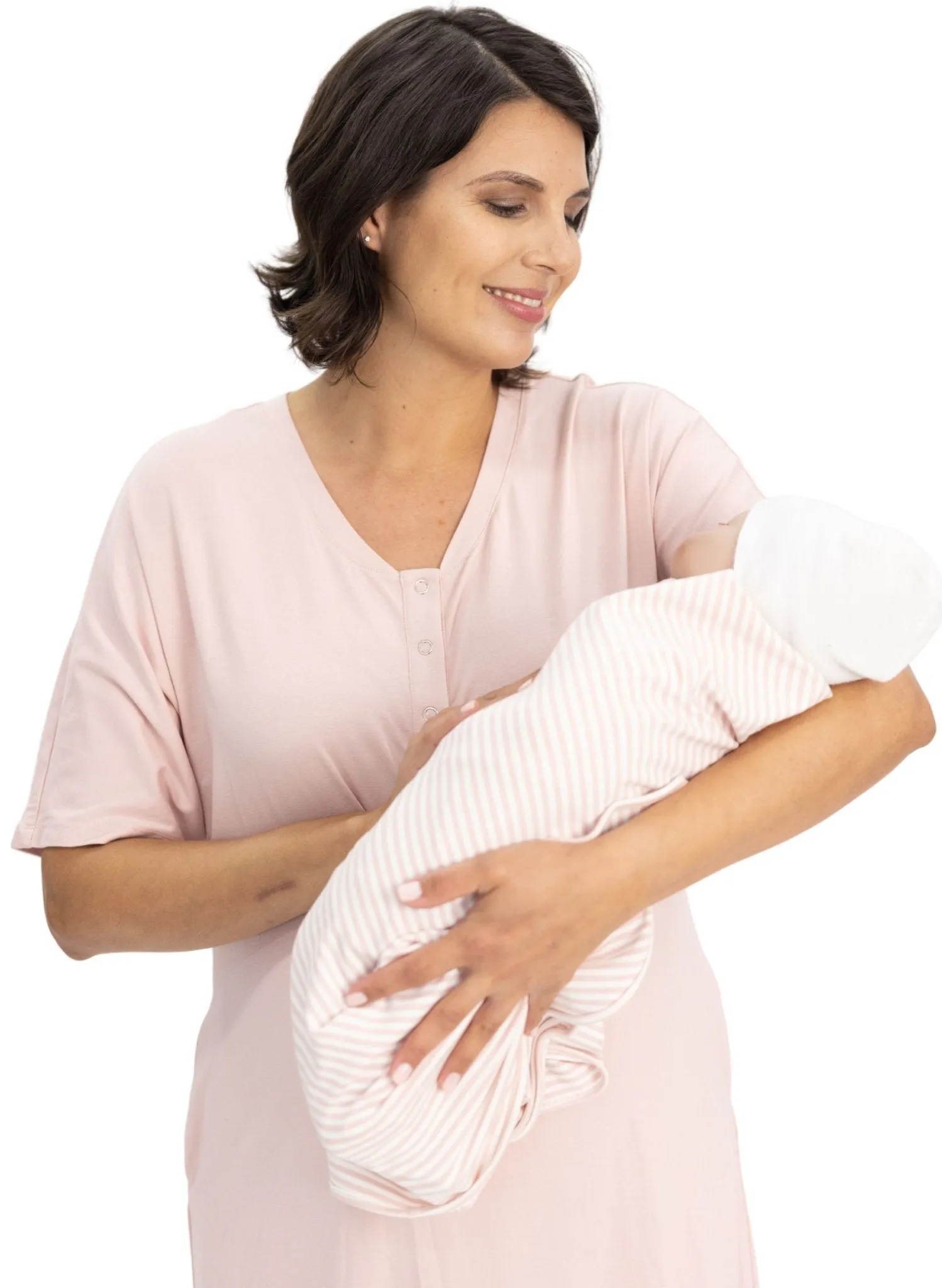 Maternity & Nursing Home Dress   Matching Baby Wrap - Pink