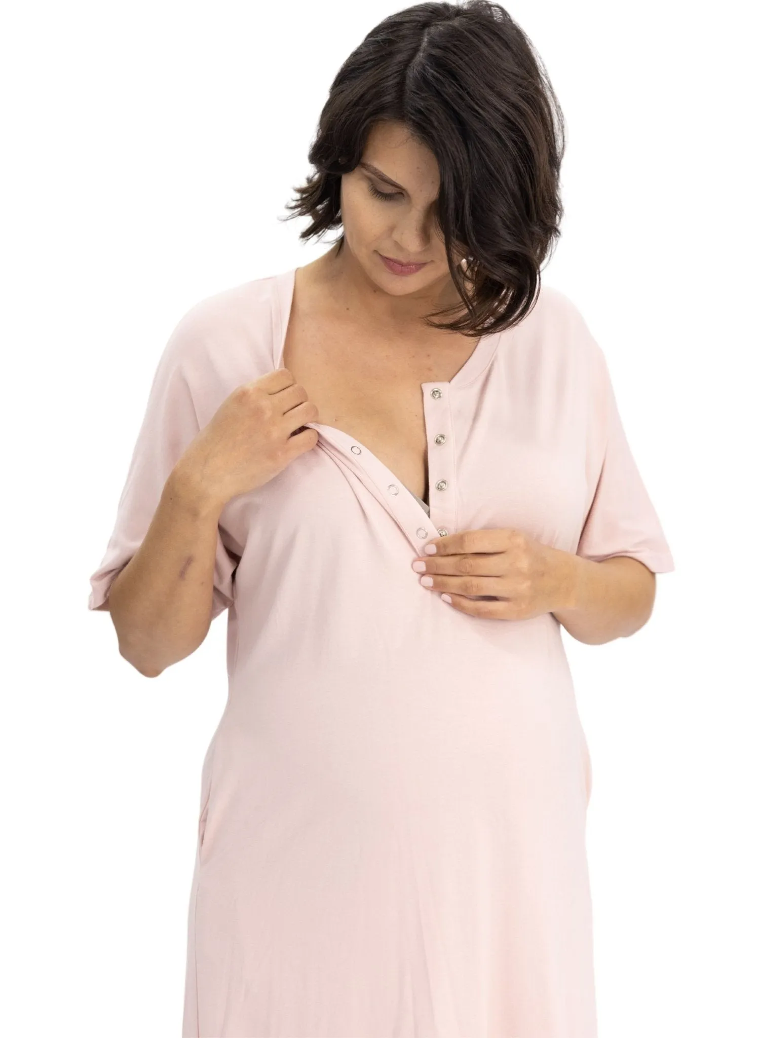 Maternity & Nursing Home Dress   Matching Baby Wrap - Pink