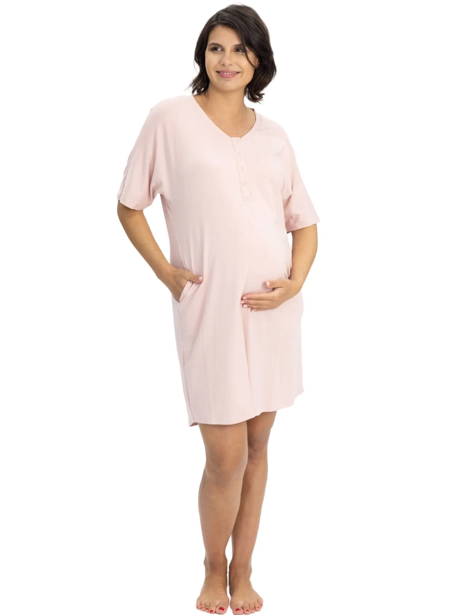 Maternity & Nursing Home Dress   Matching Baby Wrap - Pink