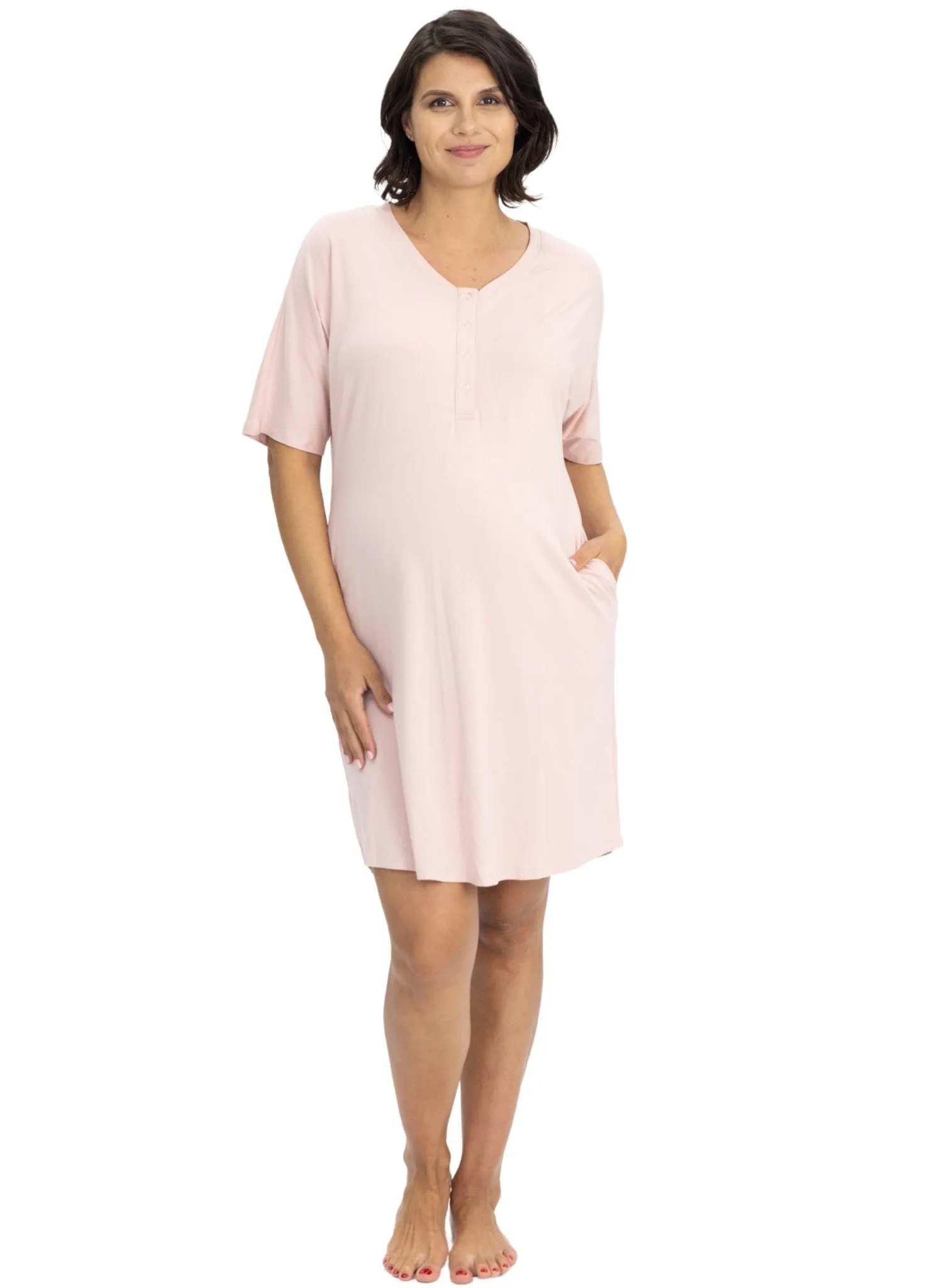 Maternity & Nursing Home Dress   Matching Baby Wrap - Pink