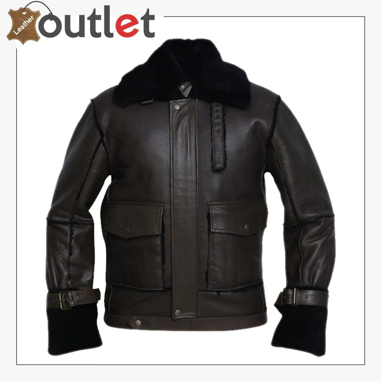 Men Black Bomber Shearling Jacket