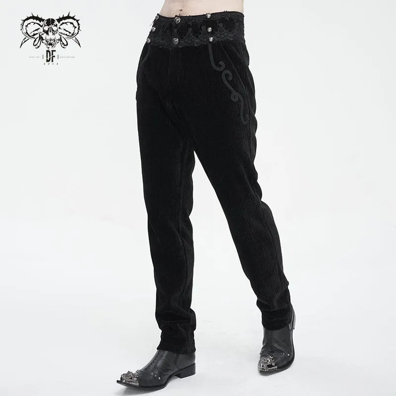 Men's Gothic High-waisted Lace Splice Pants Black