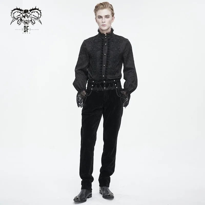 Men's Gothic High-waisted Lace Splice Pants Black