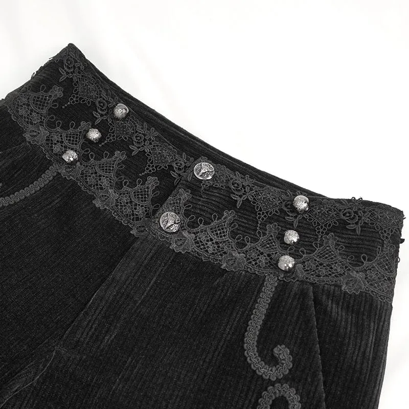 Men's Gothic High-waisted Lace Splice Pants Black