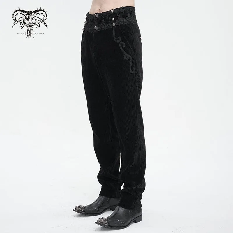 Men's Gothic High-waisted Lace Splice Pants Black