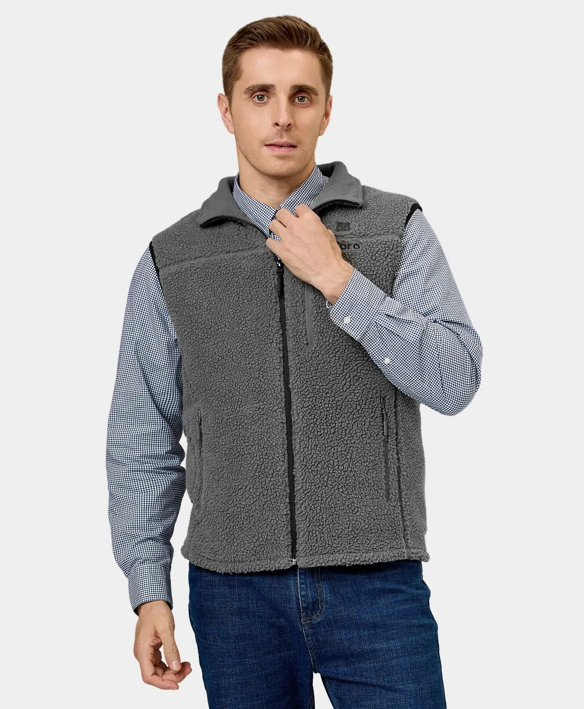 Men's Heated Recycled Fleece Vest - Gray