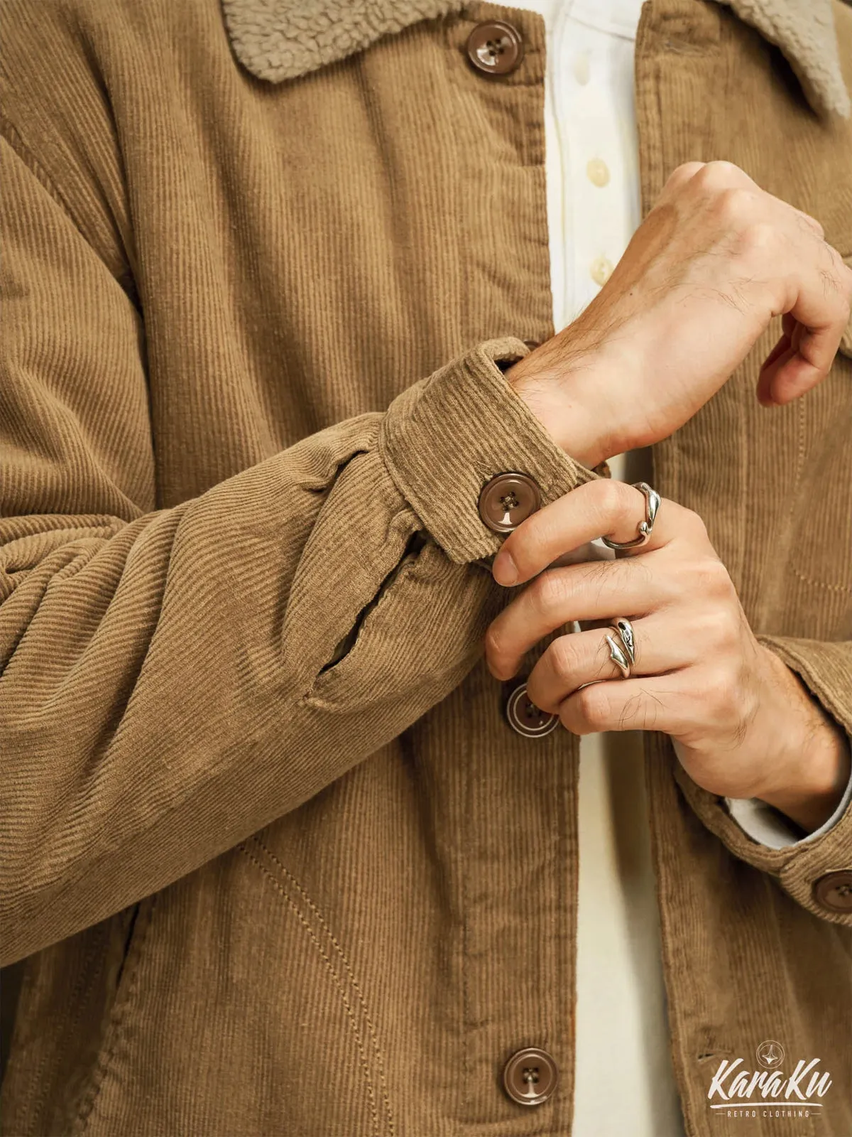 Military-Inspired Fur-Lined & Corduroy Flight Jacket