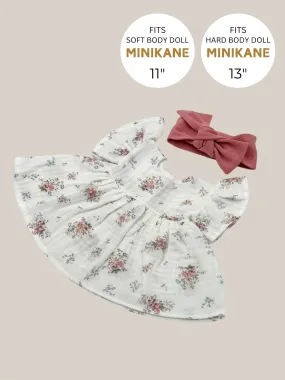 Minikane Doll Clothes | Doll Muslin Dress w/ Headband - Pink Flowers