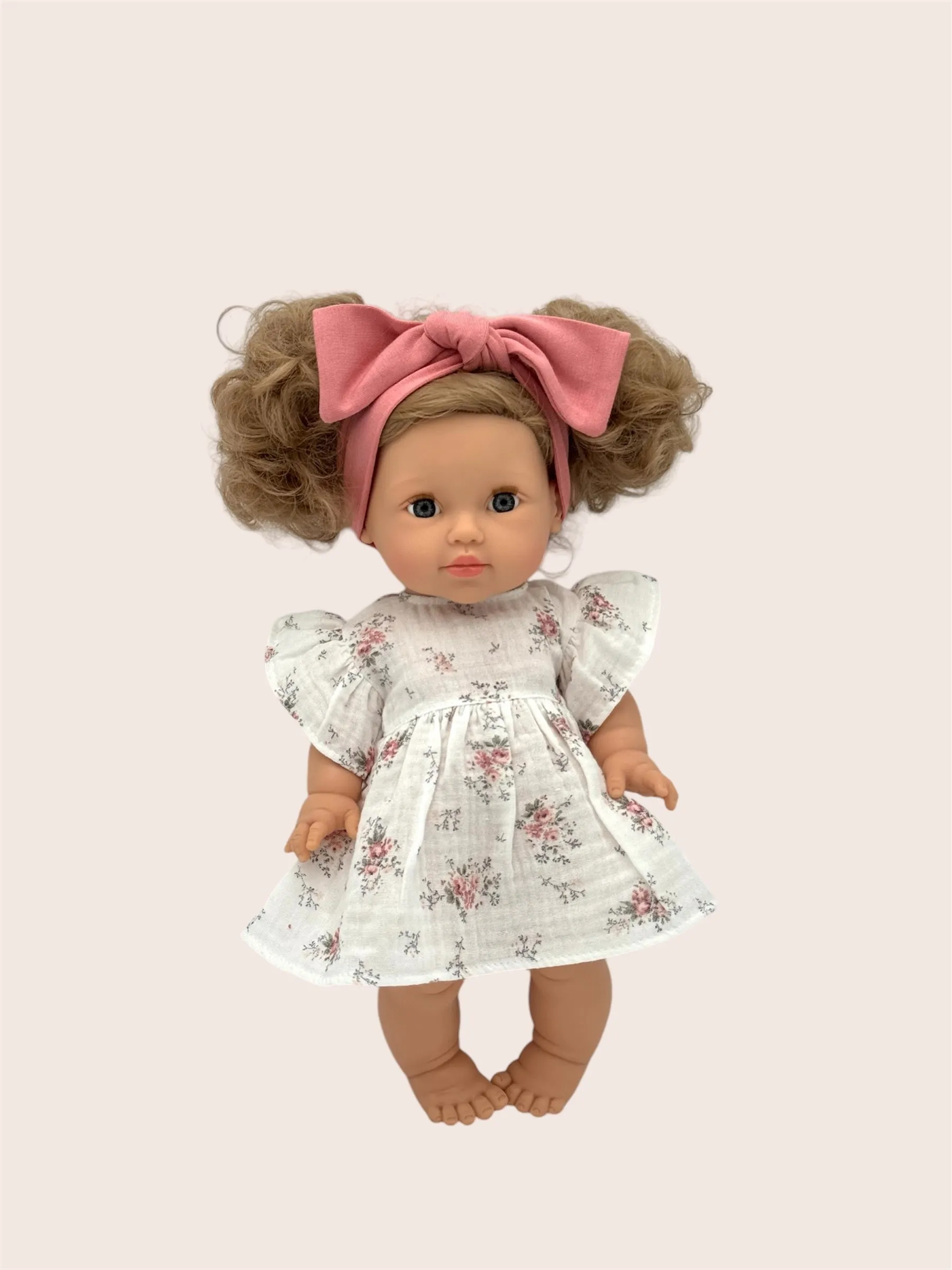 Minikane Doll Clothes | Doll Muslin Dress w/ Headband - Pink Flowers