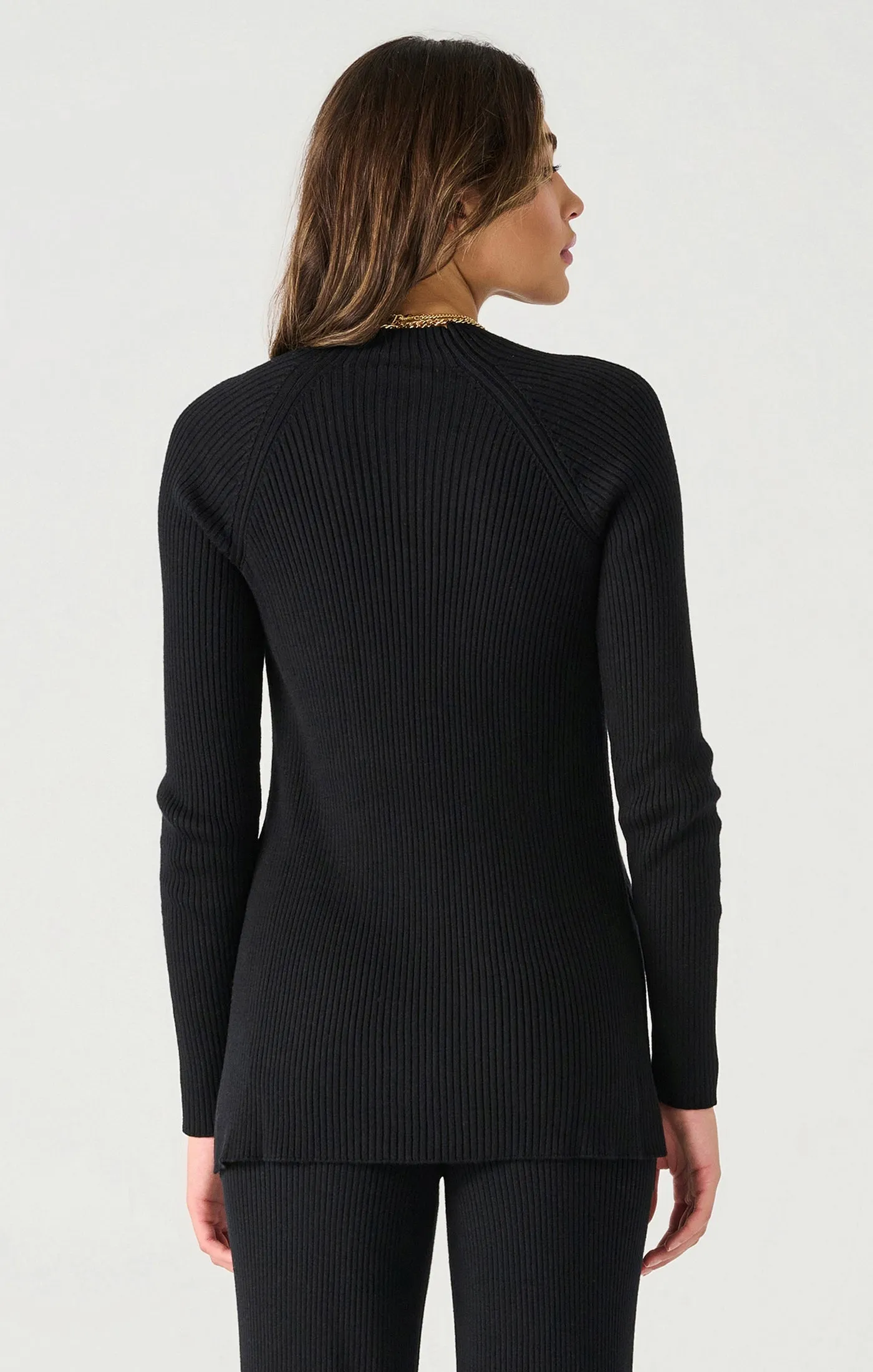 Mock Neck Ribbed Tunic Sweater