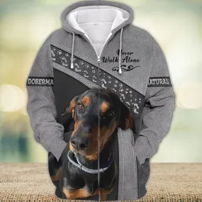 Natural Doberman Never Walk Alone 3D Full Print Shirts, Shirt For Dog Lovers, Dog Memorial Gifts for loss of Dog