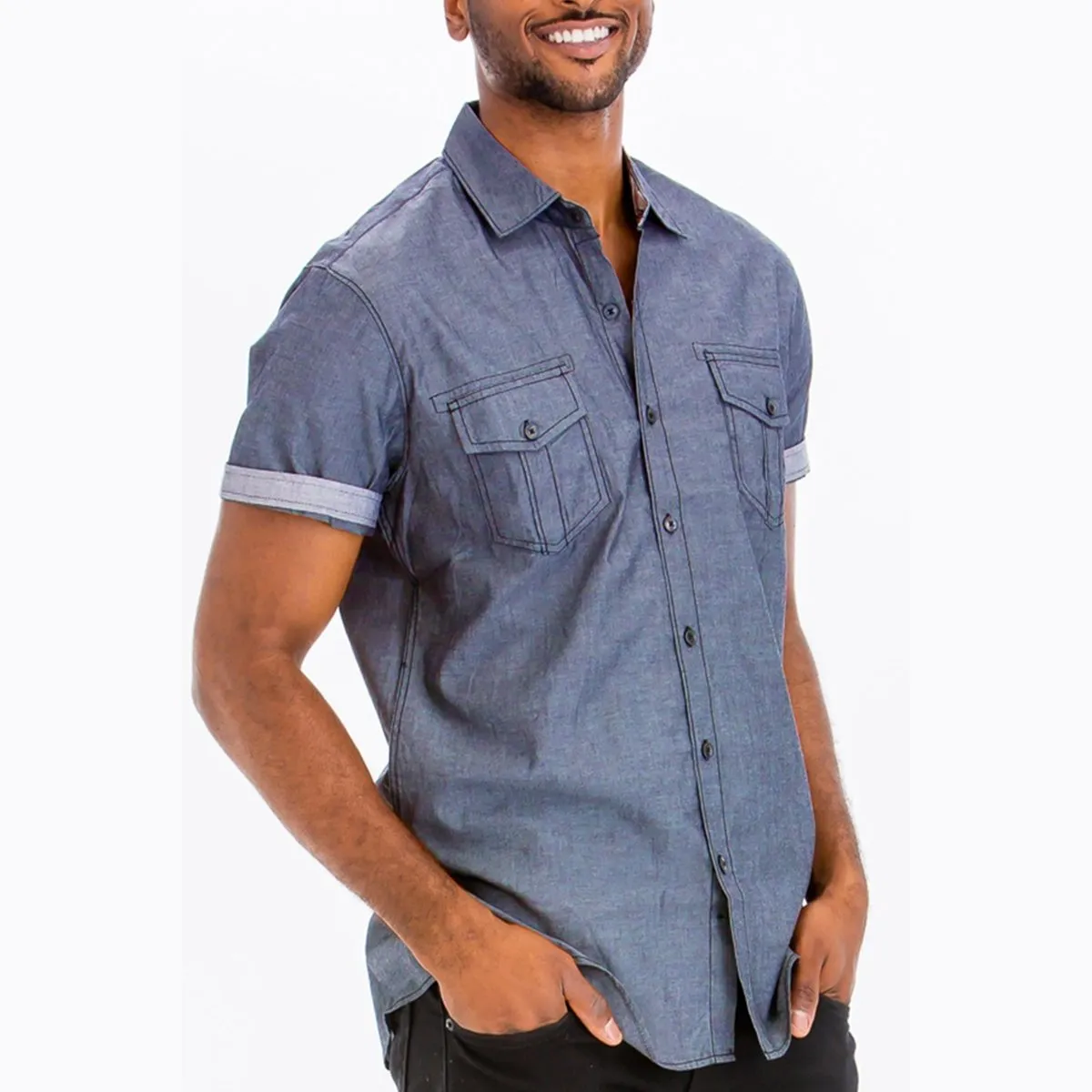 Navy Outline Stitch Short Sleeve Shirt