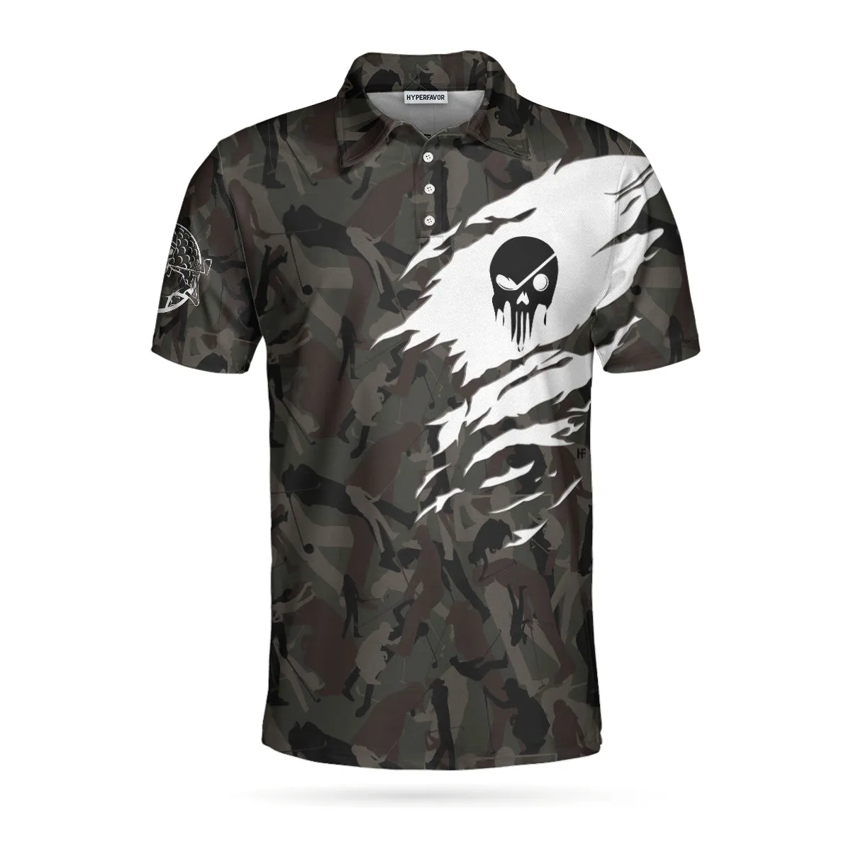 Never Underestimate An Old Man Camouflage Pattern Skull Polo Shirt, Army Skeleton Golfer Polo Shirt, Camo Golf Shirt For Men Coolspod