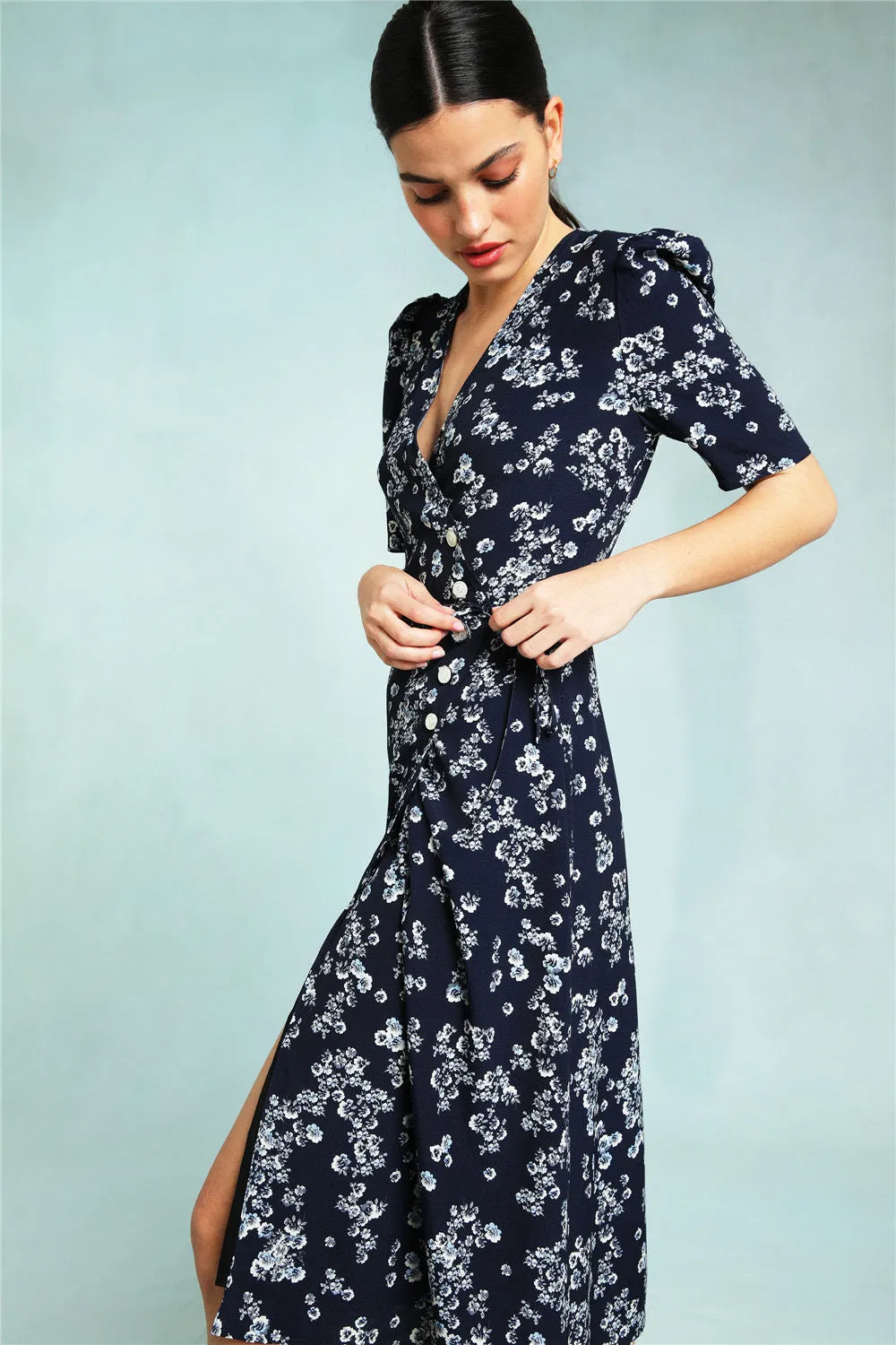 Nonothing |Women's v neck wrap midi dress in floral print