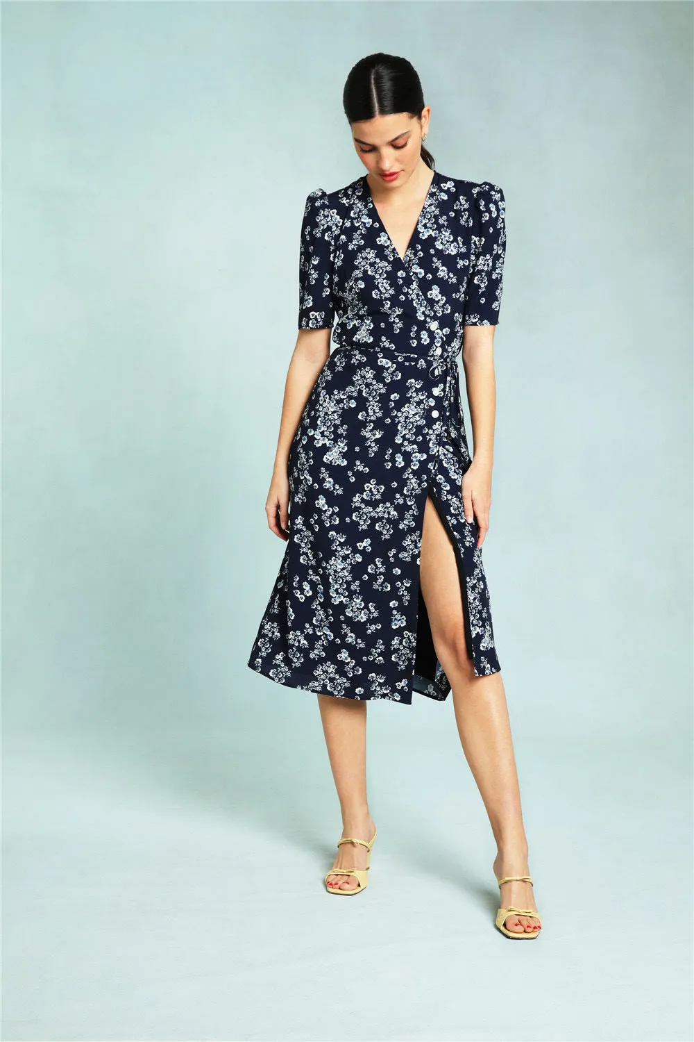 Nonothing |Women's v neck wrap midi dress in floral print