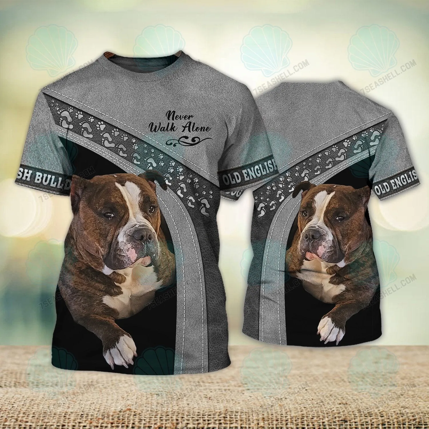 Old English Bulldog Never Walk Alone 3D Full Print Shirts, Christmas Dog Memorial Gifts for loss of Dog