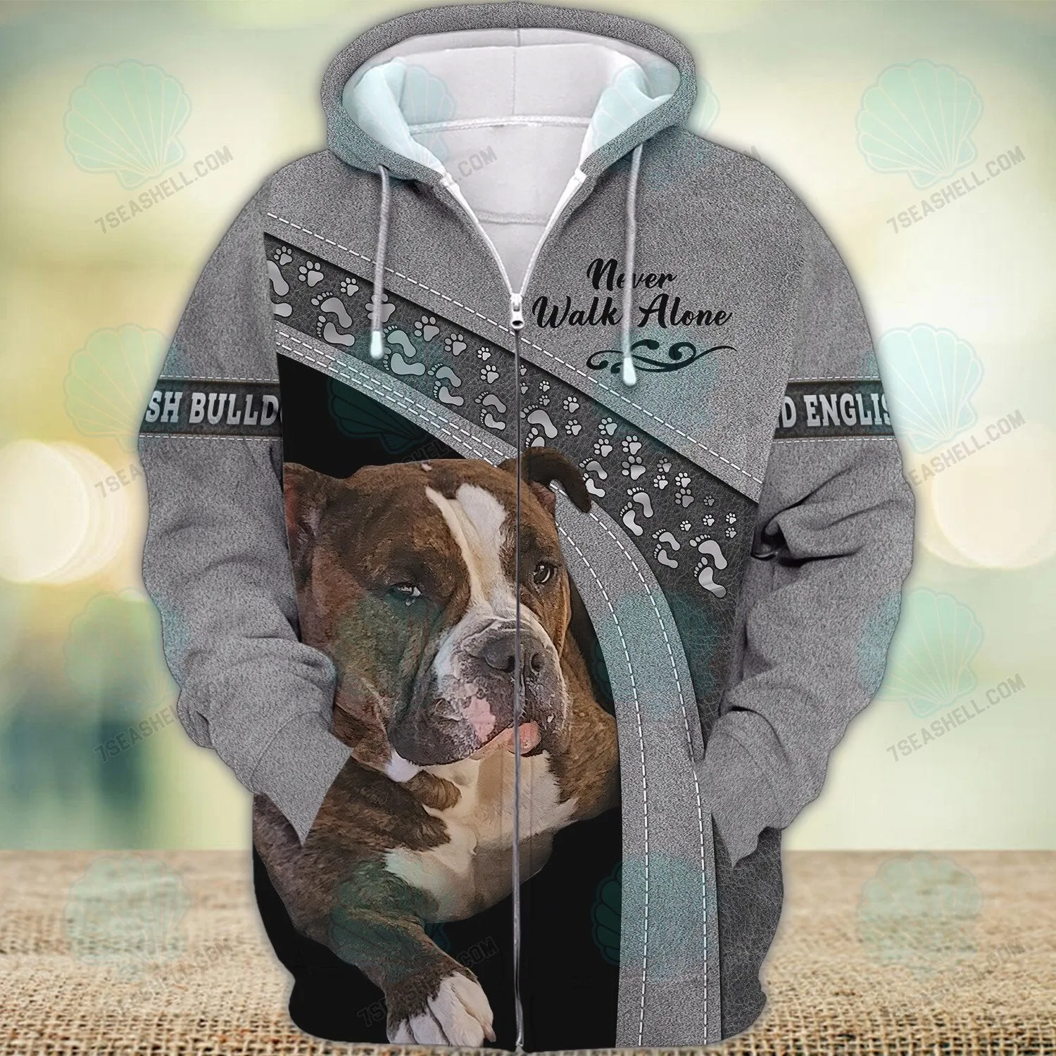 Old English Bulldog Never Walk Alone 3D Full Print Shirts, Christmas Dog Memorial Gifts for loss of Dog