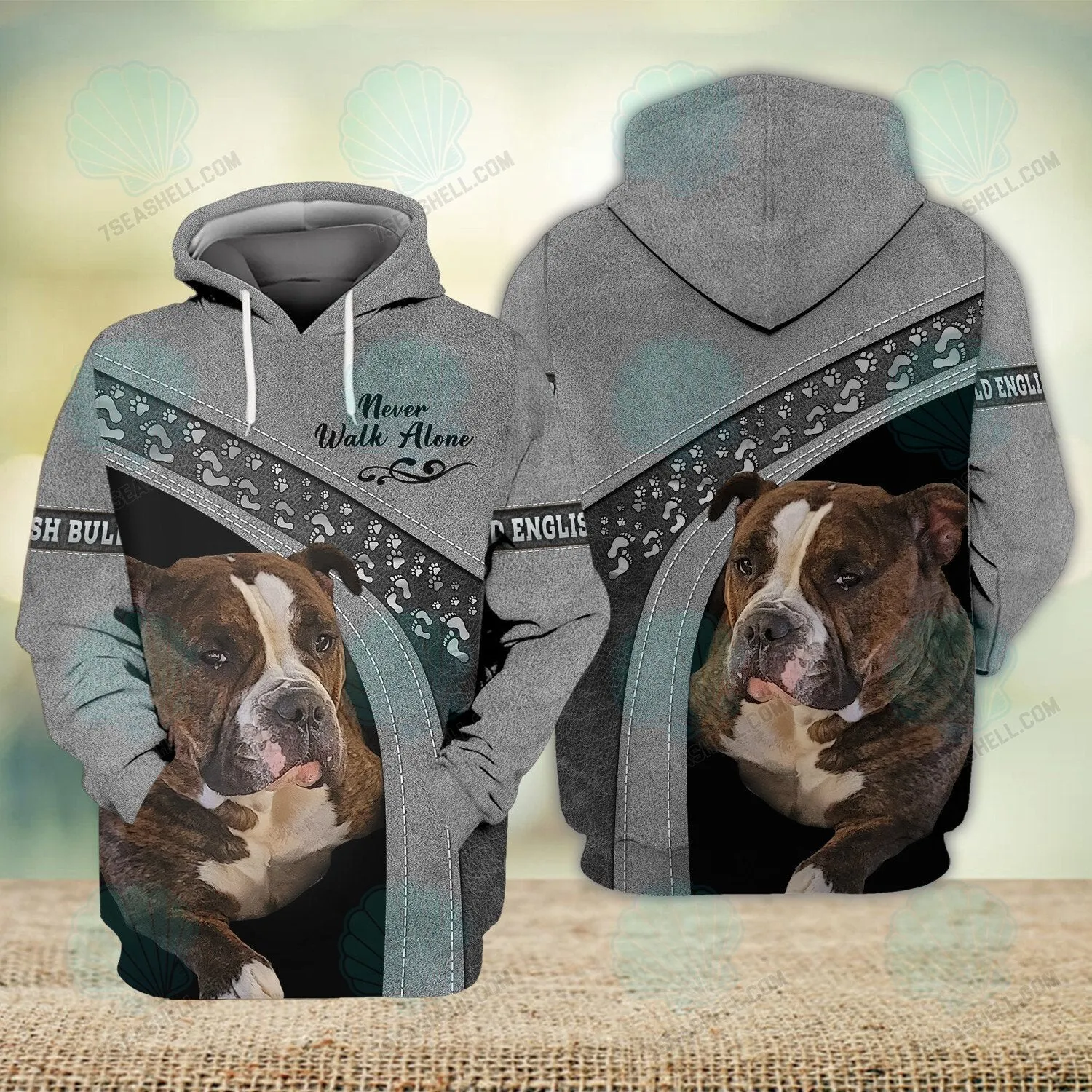 Old English Bulldog Never Walk Alone 3D Full Print Shirts, Christmas Dog Memorial Gifts for loss of Dog